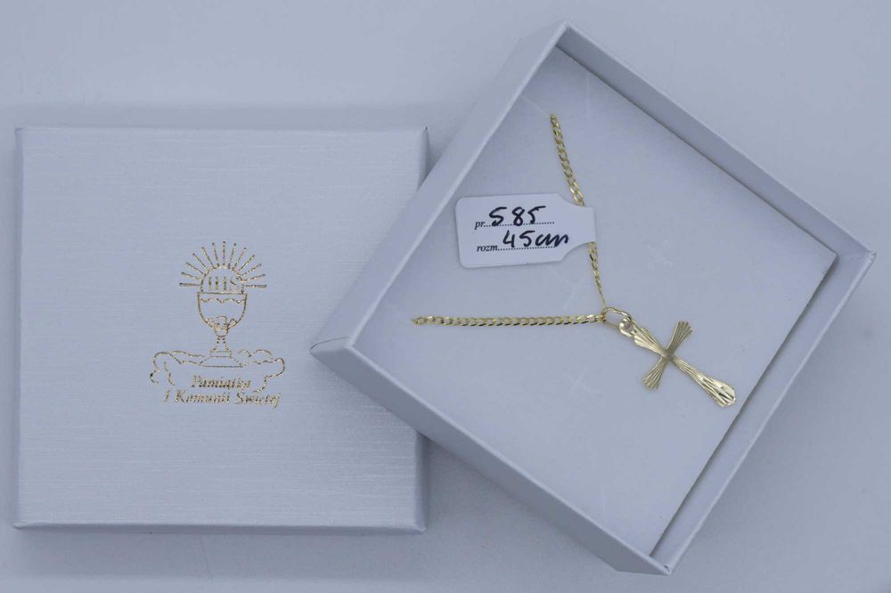 zestaw złota 585 łańcuszek + krzyż 2,08g 45cm NOWY CHRZEST KOMUNIA