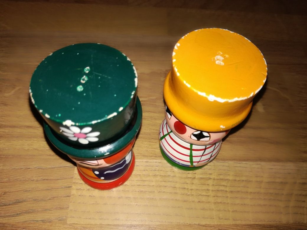 Solniczka pieprzniczka prl drewniana claun