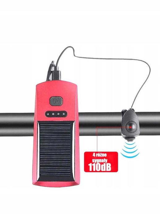 Lampka Rowerowa LED Solarna Powerbank USB Klaksin