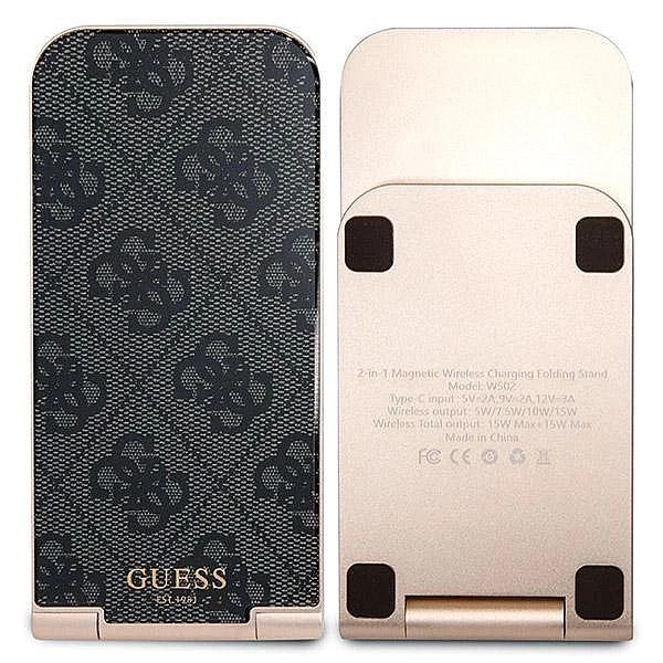 Ładowarka indukcyjna Guess 4G Pattern MagSafe składana 2w1/15W - czarn