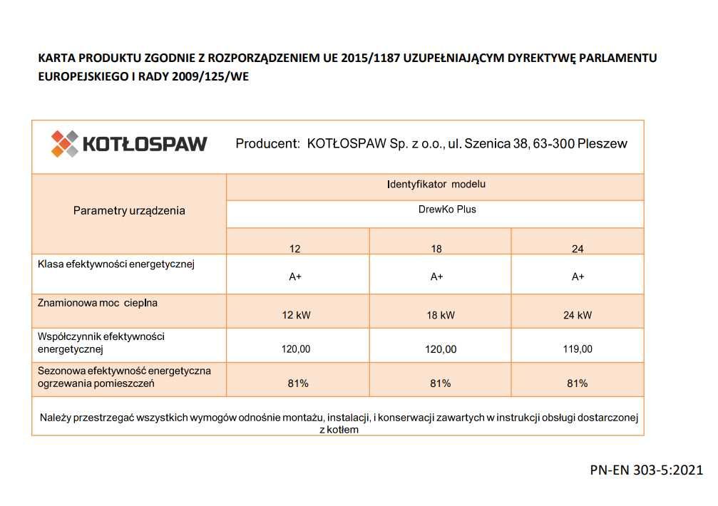 Kocioł na drewno/pellet Kotłospaw Drewko Plus 12kW montaż Koszalin