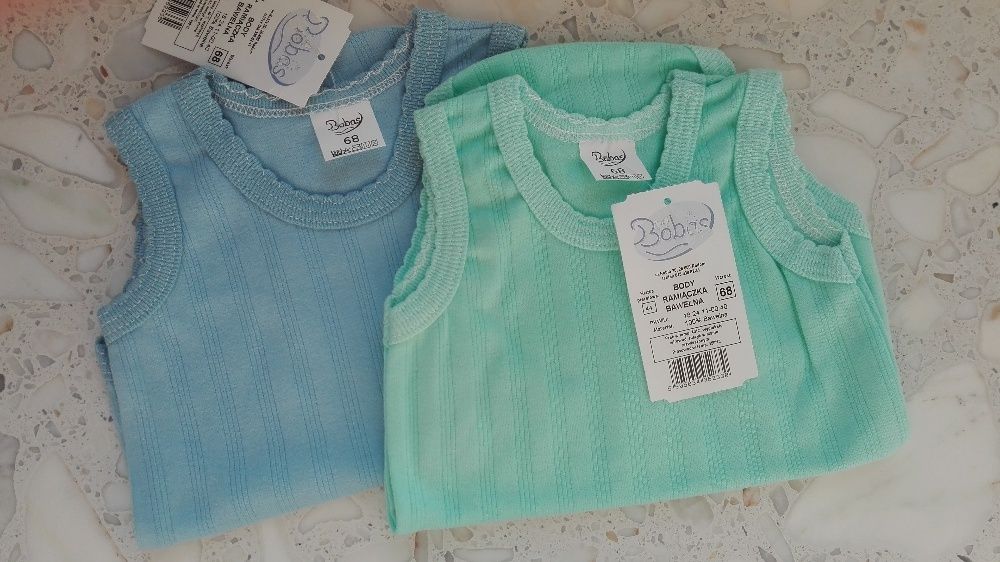NOWE Body, rozmiar 68 (ramiączka, 100% bawełna) zielony, niebieski
