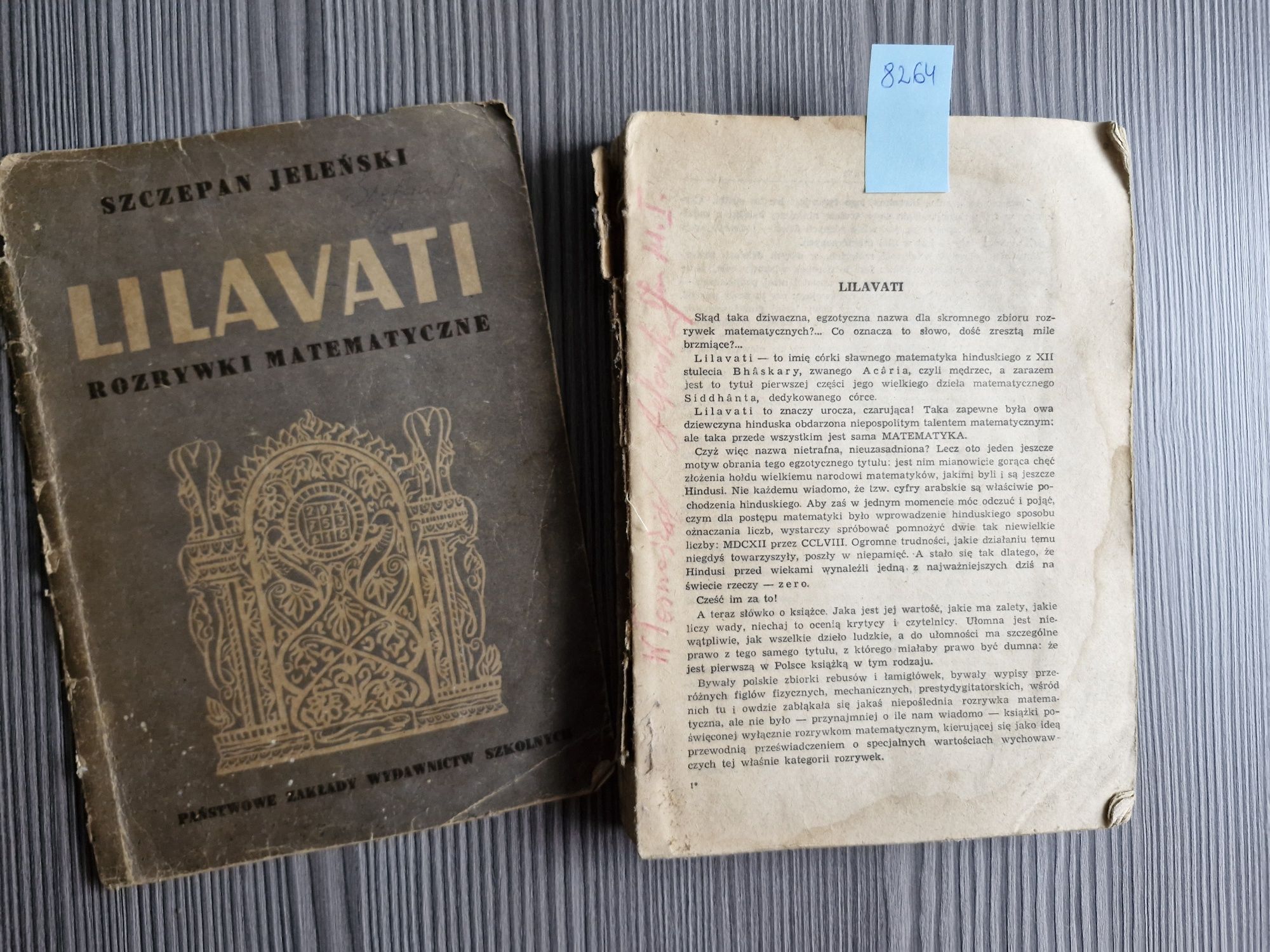 8264. "Lilavati" Rozrywki matematyczne..Szczepan Jeleński