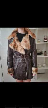 beautiful warm fur sheep fur brown orange shearling coat