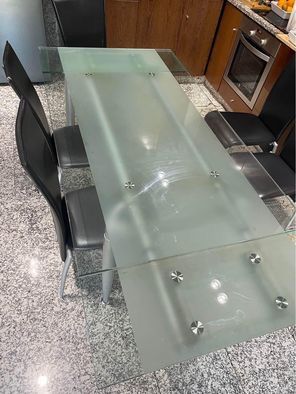 Mesa vidro temperado Cadeiras com encosto 6 unidades