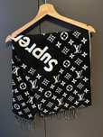 Louis Vuitton Supreme szalik czarno biały kaszmir jedwab
