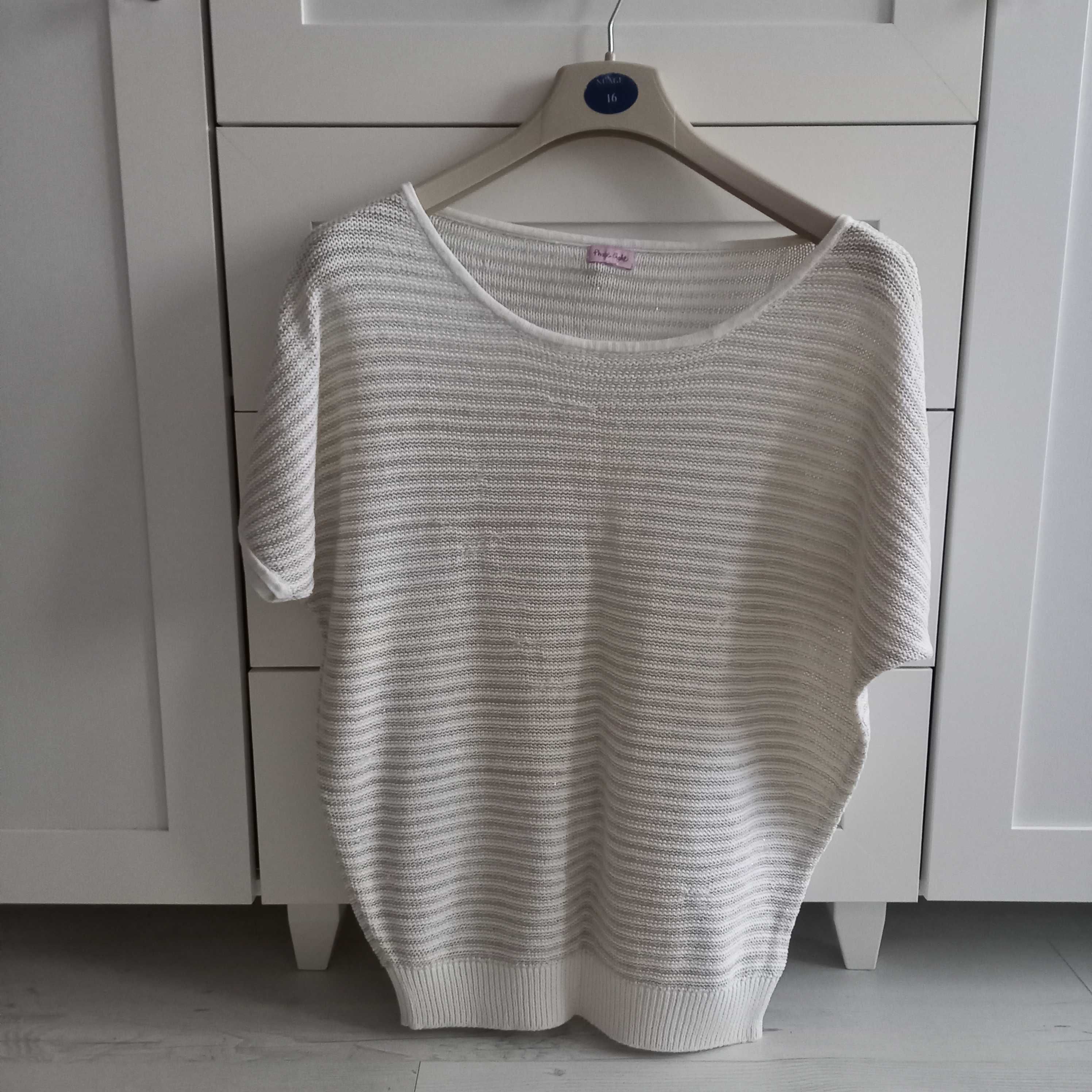 Kamizelka Phase Eight vintage dzianinowa biała beżowa oversize sweter