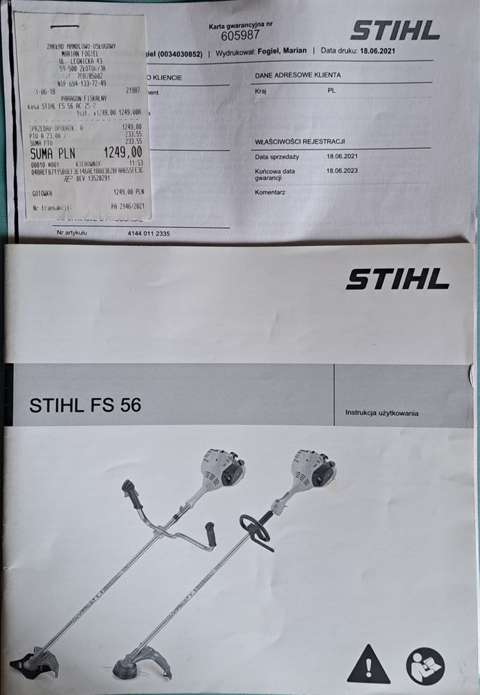 Sprzedam kosę spalinową marki STIHL, model FS 56