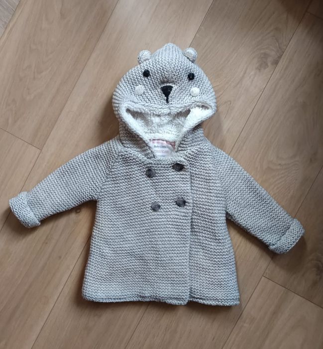 Płaszczyk z wełną, cieply sweter miś, Zarababy r. 86 cm.