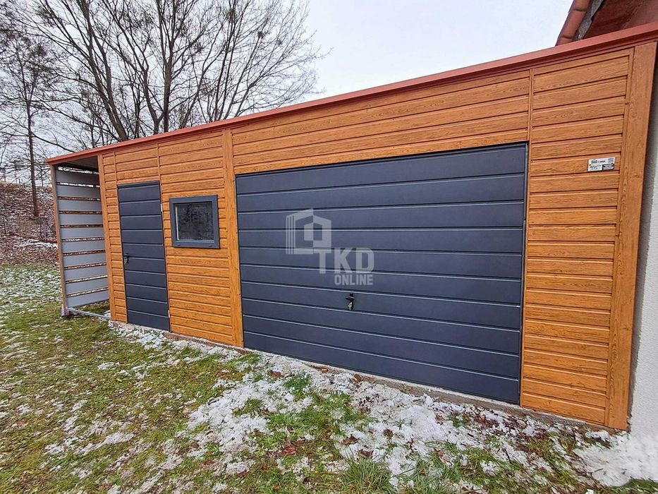 Garaż blaszany 6x6m + Wiata 1,5m Brama drzwi okno  dach TKD250