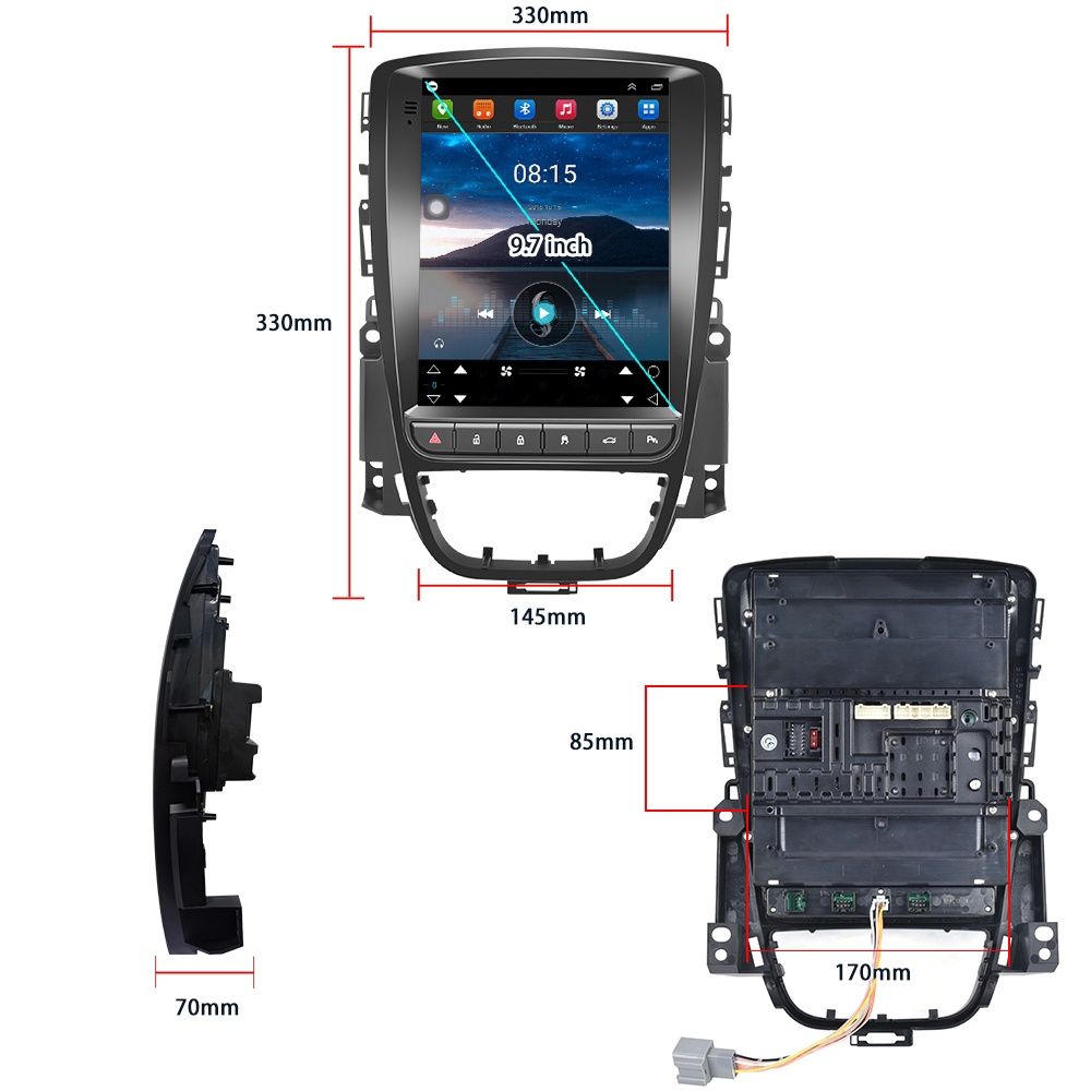 Rádio Vertical 9,7 Android Opel Astra 2009-15 GPS Carplay Wi-Fi 2/32GB