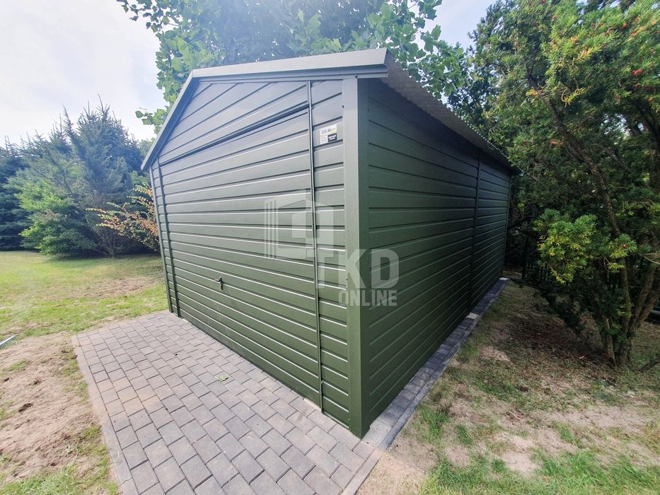 Garaż Blaszany 3,5x5 Brama Antracyt zielony dach dwuspadowy TKD81