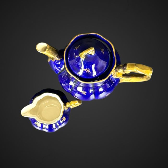 chodzież mokka dzbanek + mlecznik kobaltowy ze złoceniami B41/653