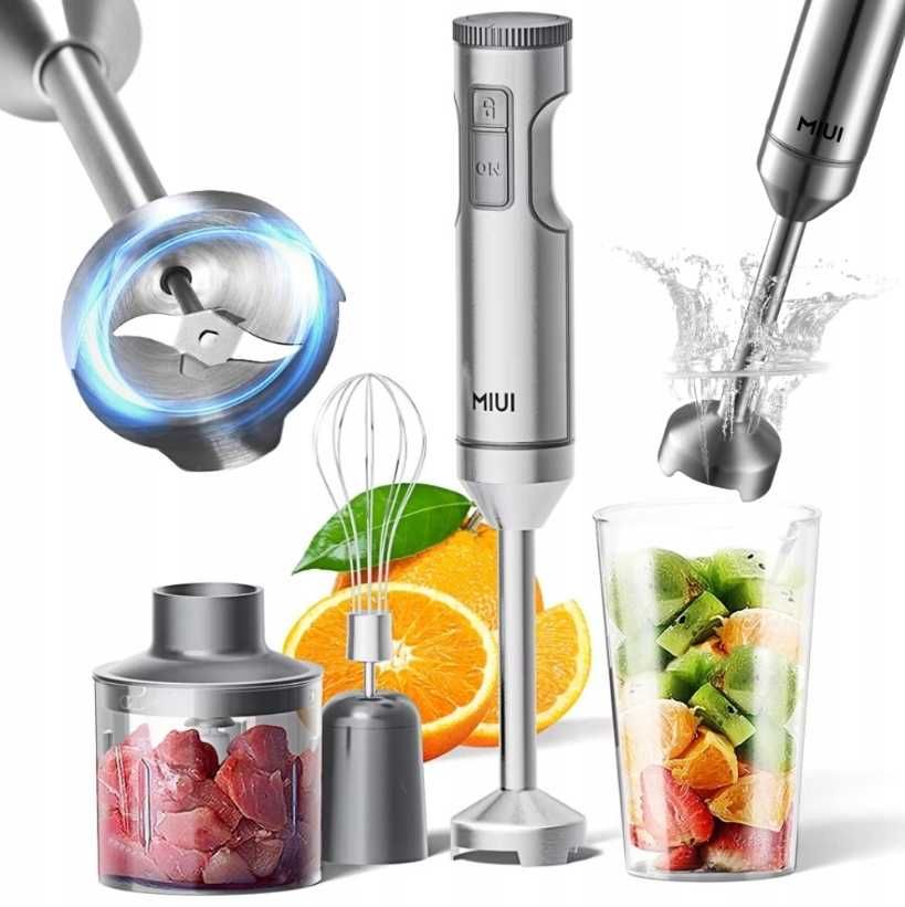 Mocny Blender Ręczny 4w1 MIUI Zanurzeniowy 1000W Stalowy ZESTAW