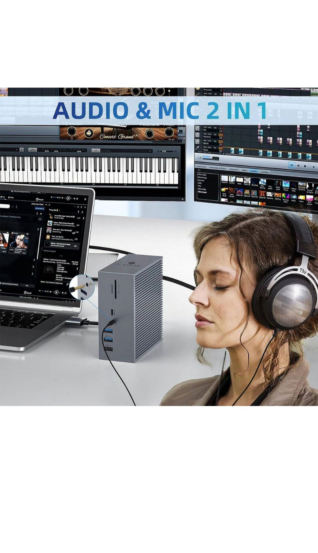 Док-станція USB C HDMI VGA 4 USBA USB C Micro SD LAN 100 Bt PD