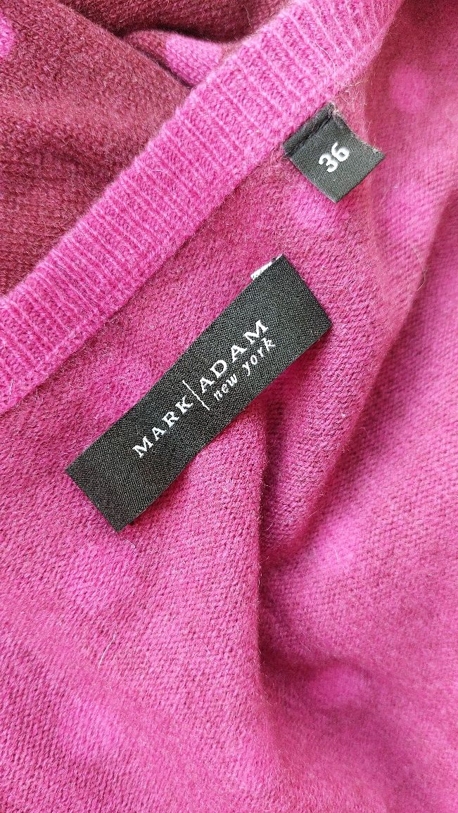 36 śliczny sweter kaszmirowy 100% cashmere rozpinanych w groszki róż