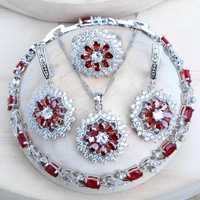 Komplet biżuterii srebrnej w kolorze czerwonym