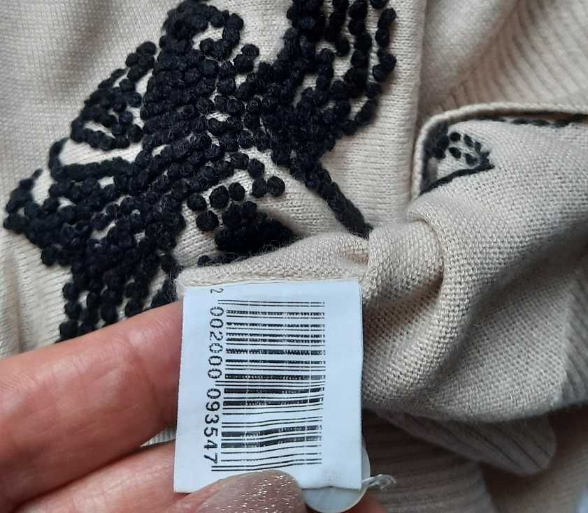 Pabia Jedwab Kaszmir beż czarny print sweter kardigan bluzka S