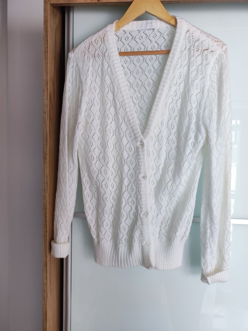 Biały ażurowy sweterek S