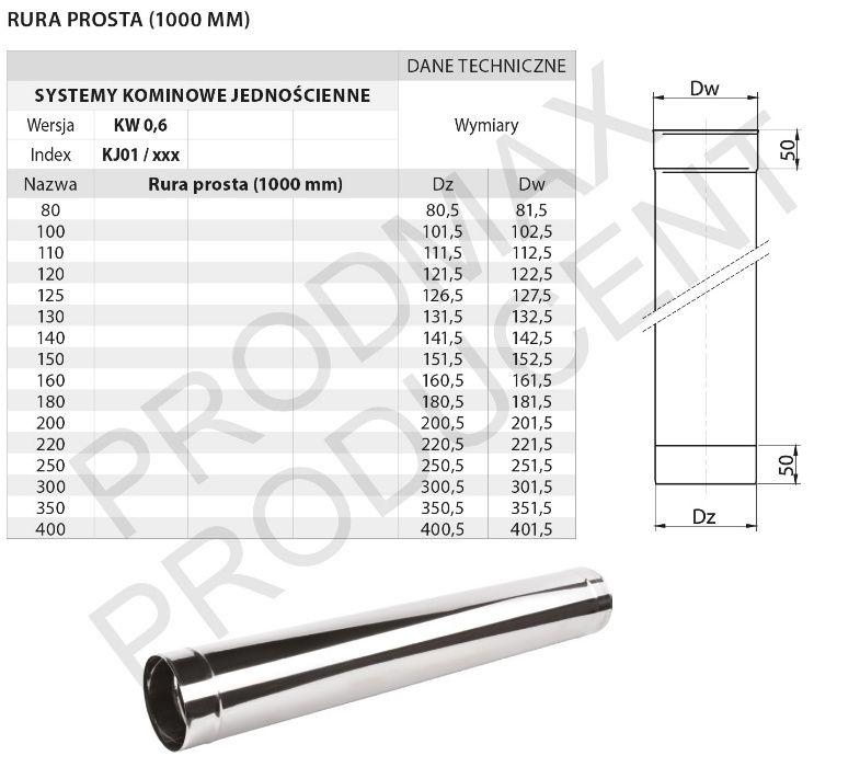 OKAZJA!!! RURA Kwasoodporna Wkład Kominowy 1 MB FI 100 PRODUCENT!!!