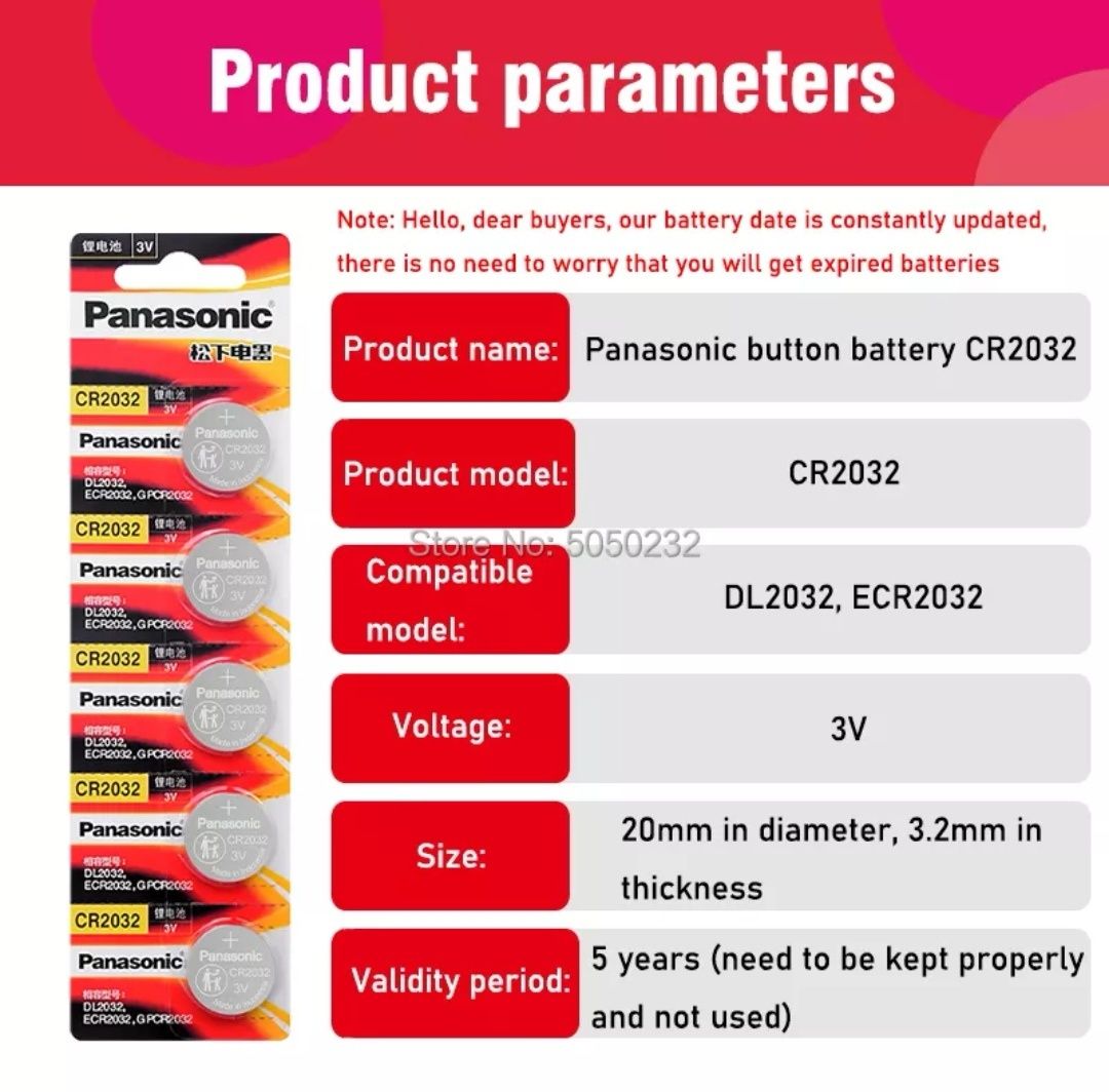 Pilhas Panasonic CR2032 (comandos, chave de carro, tec)