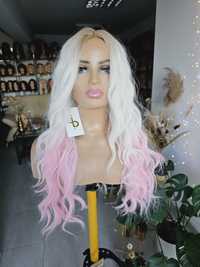 Długa peruka fale loki mleczny blond róż blond 3D Barbie Paula sesja