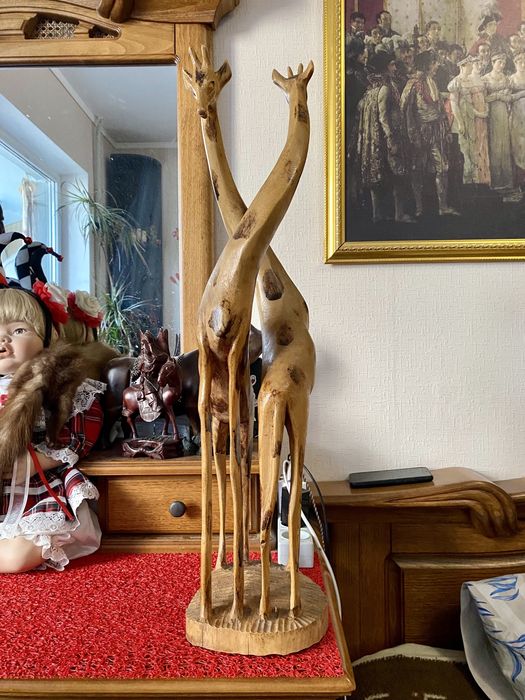 Большая статуэтка, фигура два жирафа, жираф, африканское дерево