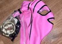 882/ Teatr Sylwester Bal Maska M róż przebranie latex 0,4 blond ogon