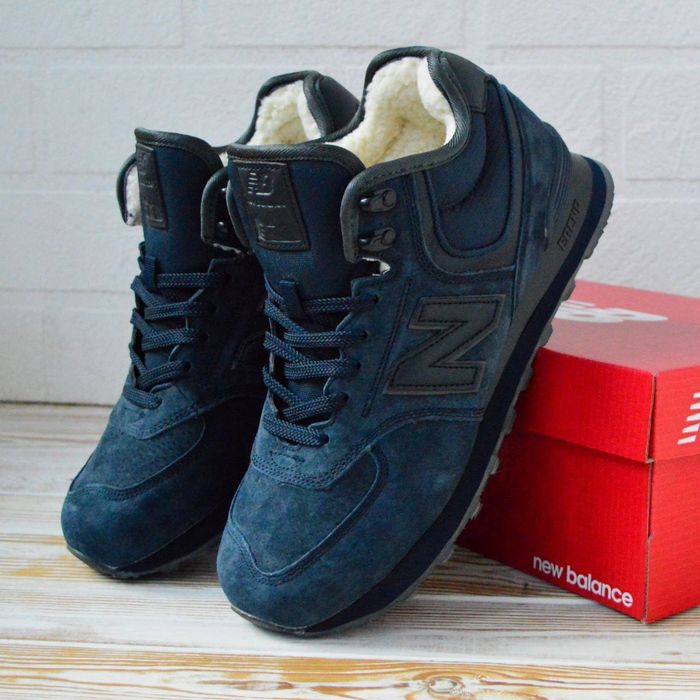 New Balance 574 кросівки зимові чоловічі сині замшеві з хутром