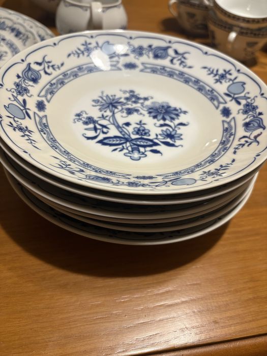 Porcelana Henneberg Ilmenau – komplet 6 talerzy głębokich 23 cm kobalt