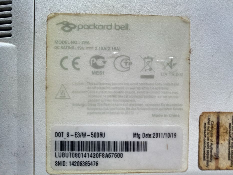 Нетбук Packard bell ZE6