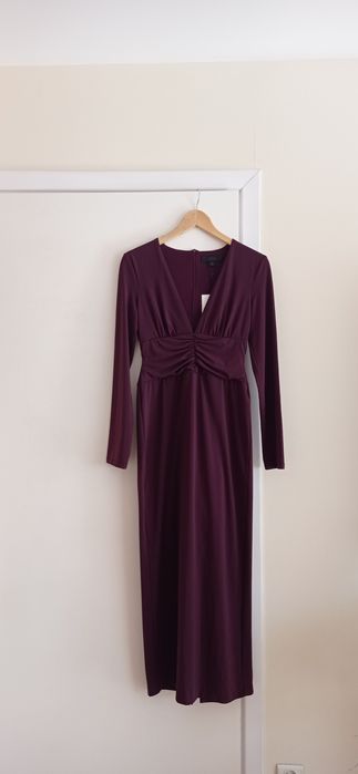 Sukienka długa midi długi rękaw burgund rozm S Zara