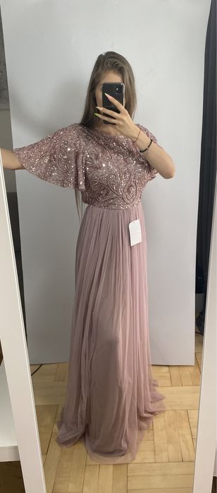 Cudna maxi sukienka tiulowa z ozdobna górą