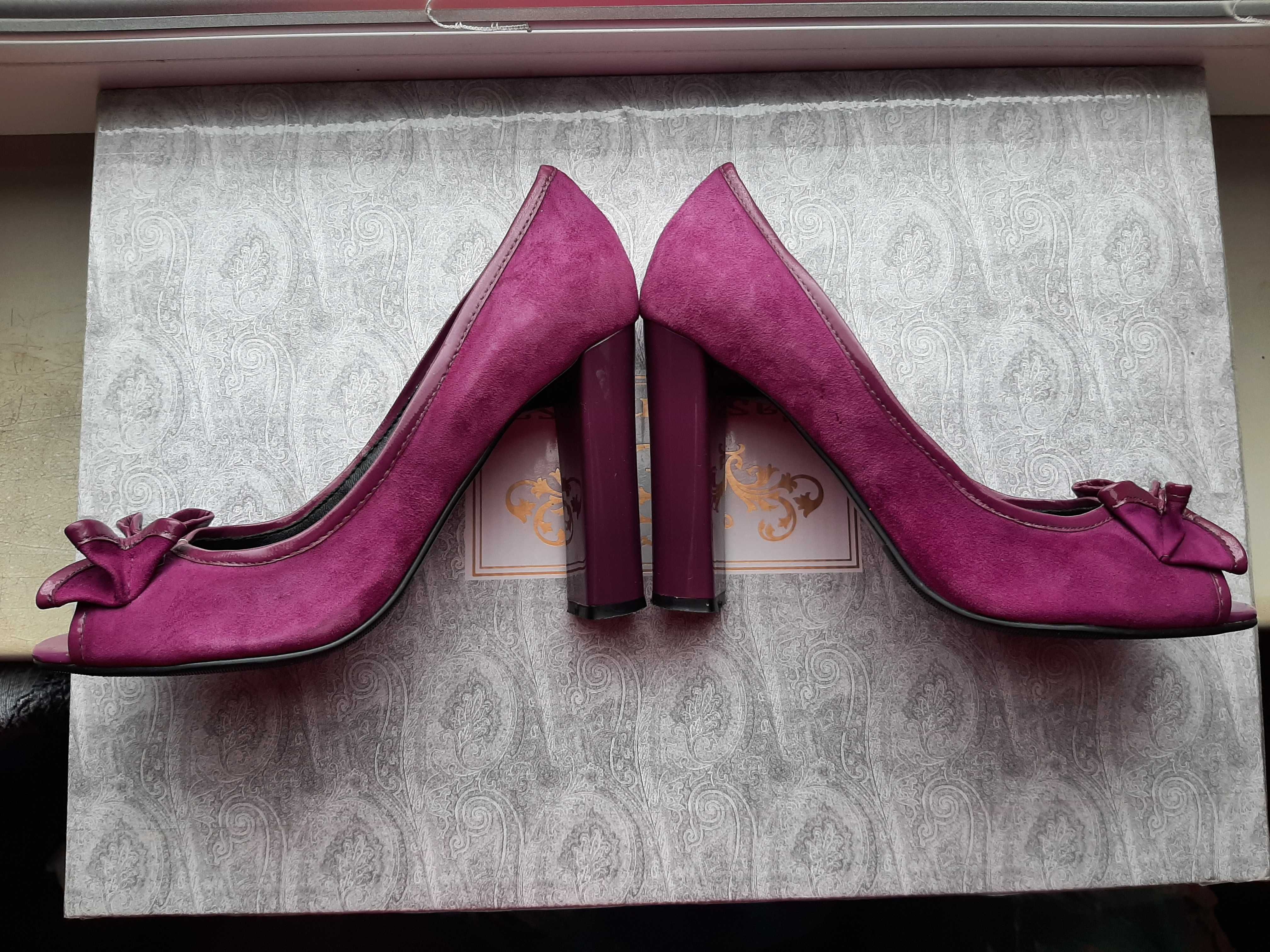 Туфли на каблуке Размер 37 каблук 10 см открытый носок Фиолетовый