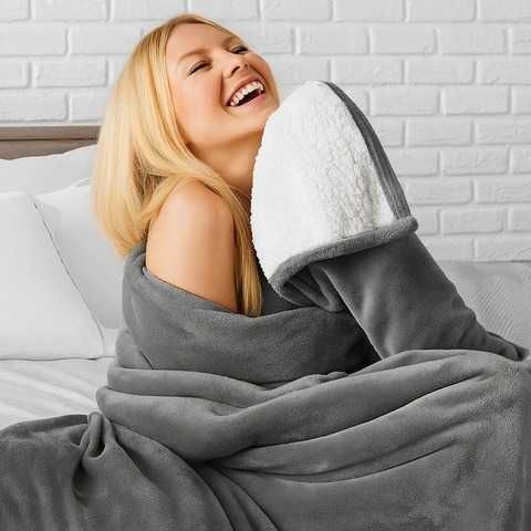 Двостороннє Плед-Одеяло Ruhhy 150х200 см Темно-сіре Імітація Овчини