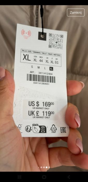 Nowa Puchowa kurtka Zara Man Beżowa