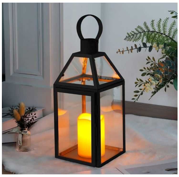 Duży lampion/latarnia 40.5cm ze stali nierdzewnej kolor czarny