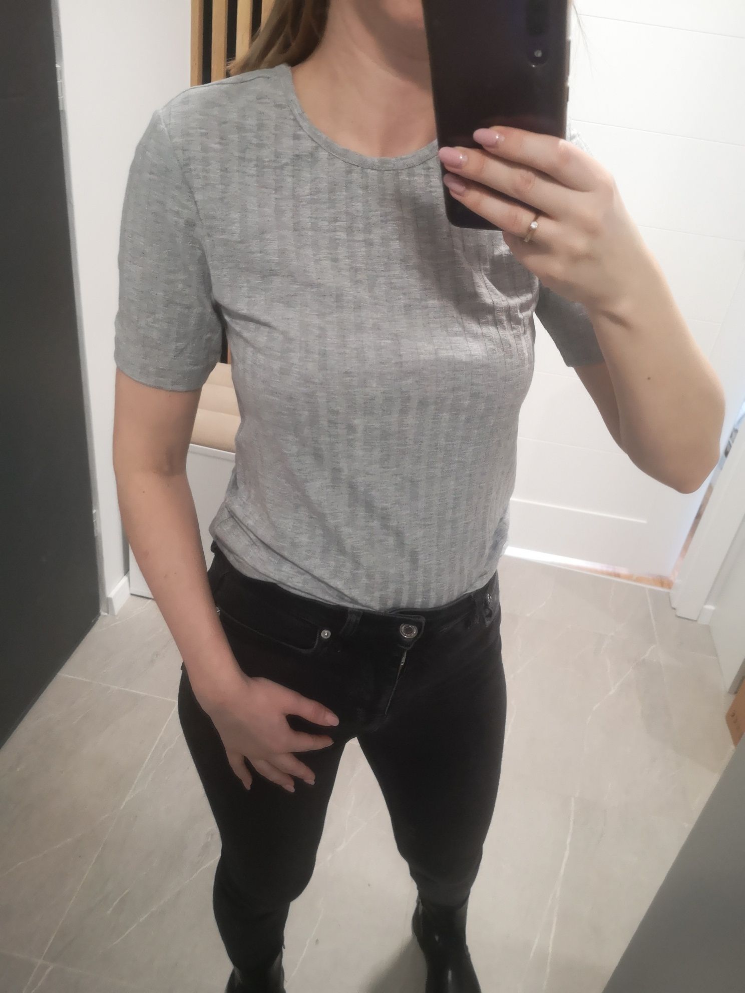 Koszulka pieces S 36 Basic paski szara