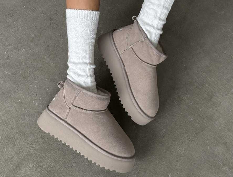 Бежеві уггі платформа натуральна замша бежевые угги на платформе 36-41