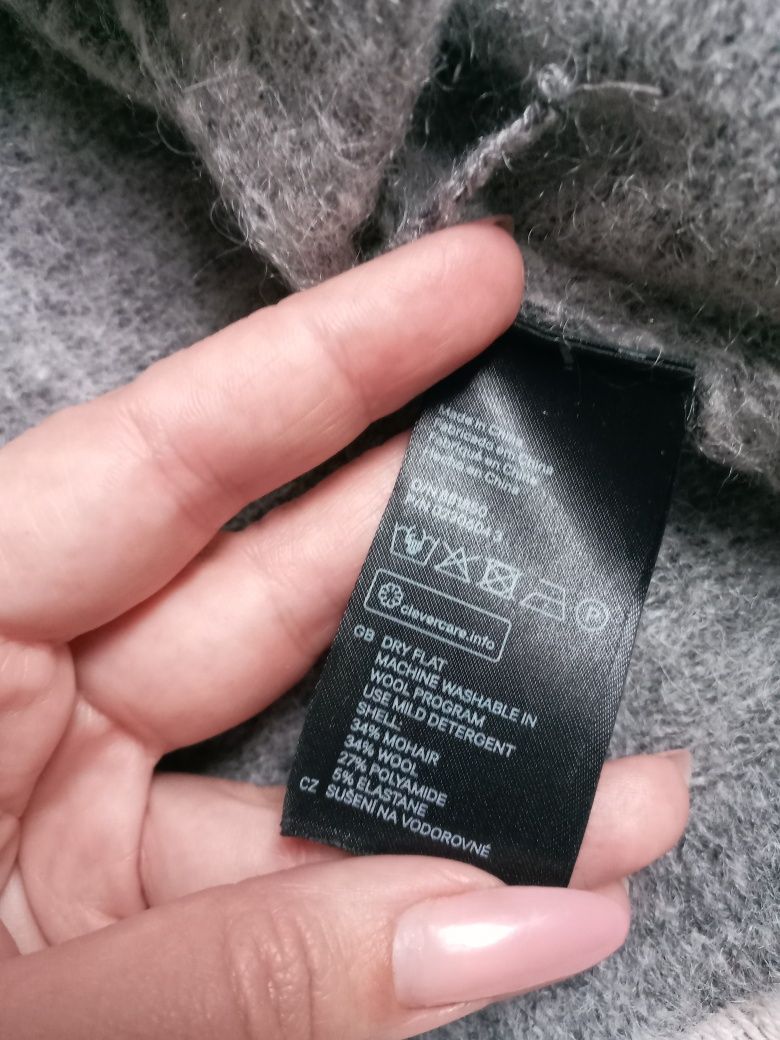 H&M mohair blend szary wełniany kardigan XS-S