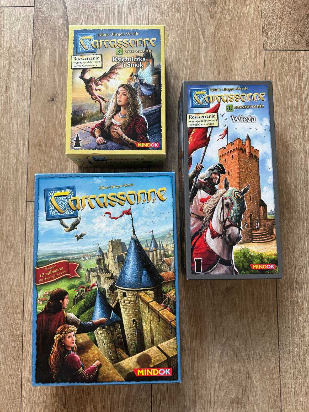 Gra planszowa Carcassonne podstawa + 2 dodatki + 2 mini rozszerzenia