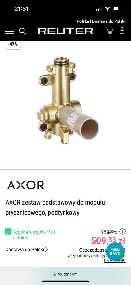 Hansgrohe axor zestaw do modulu prysznicowego