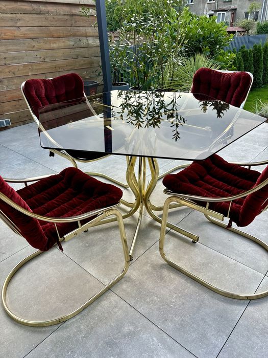 Gastone Rinaldi stół z 4 krzesłami złoty zestaw do jadalni Włochy 1970