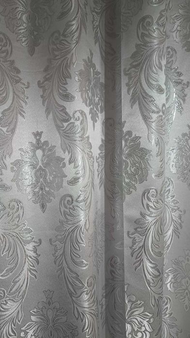 zasłony z metra ORNAMENT biel/srebro , szer 140 cm