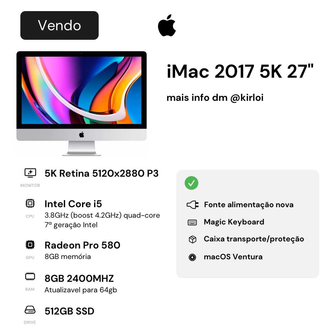 iMac 27" 5K - i5 / 8gb / RadeonPro580 8GB / 512SSD [late 2017]