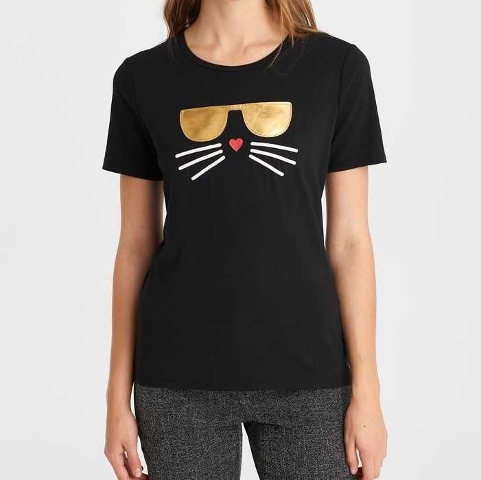 KARL LAGERFELD Oryginal Damska Koszulka Bluzka T-Shirt Choupette Kotek