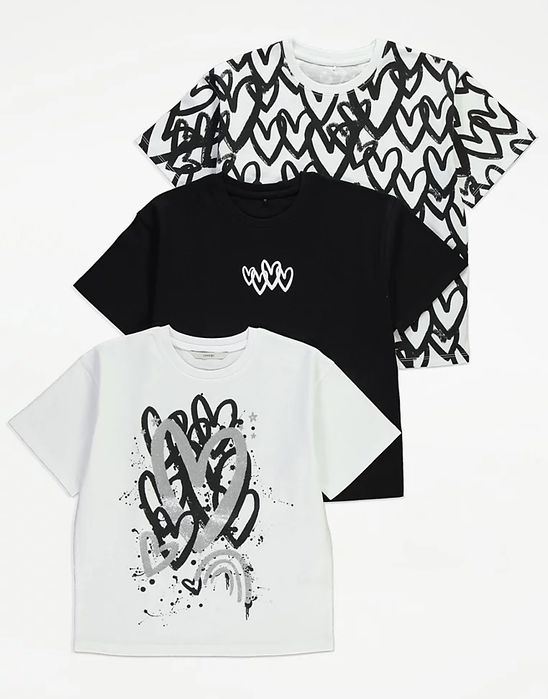 110 116 George 3pak koszulka bawełniana tshirt serduszka serca brokat