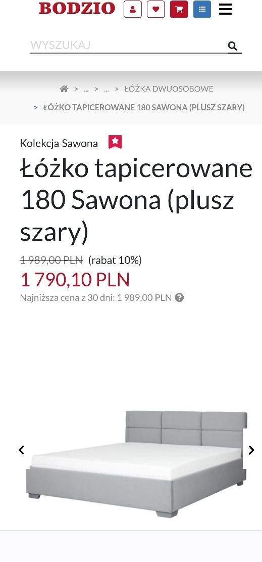 Łóżko sypialniane 180x200 welurowe