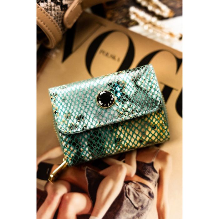 portfel damski skórzany ze złotymi okuciami i ochroną rfid - peterson