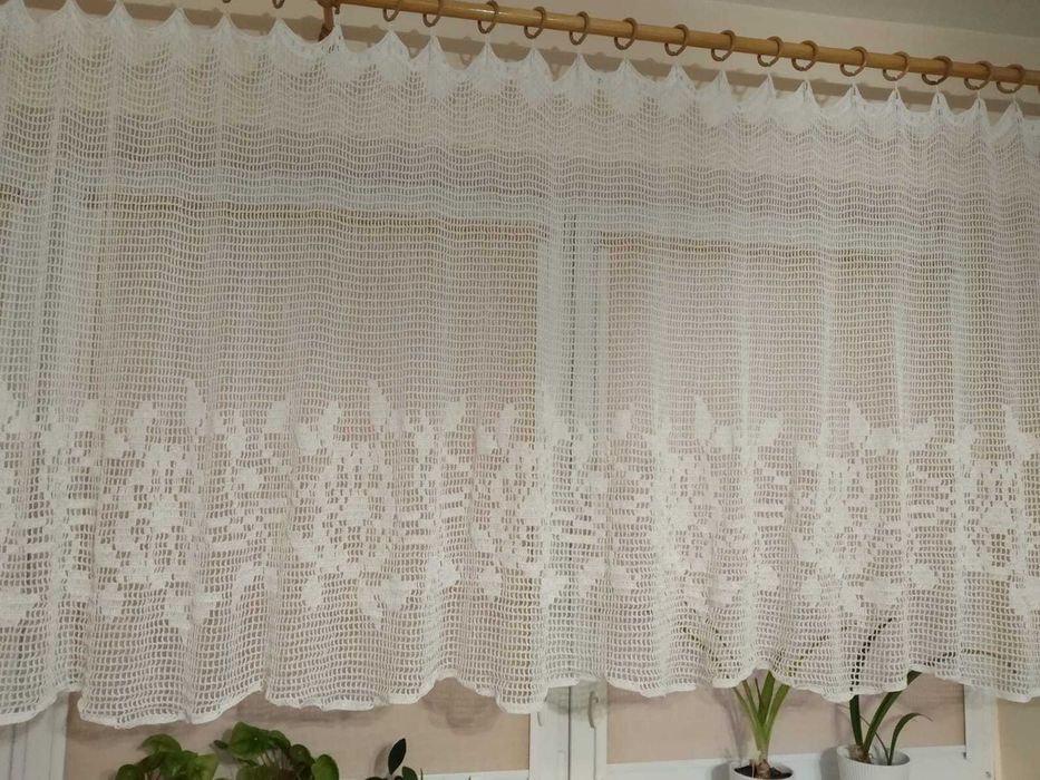 RĘCZNA ROBOTA! Firana robiona na szydełku na duże okno 600x112cm TANIO